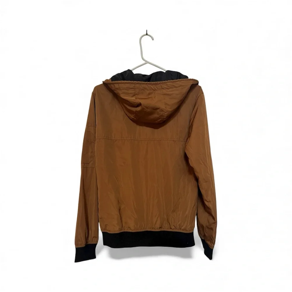 Bershka Brown Hooded Bomber Jacket Mens XS Multiple pockets